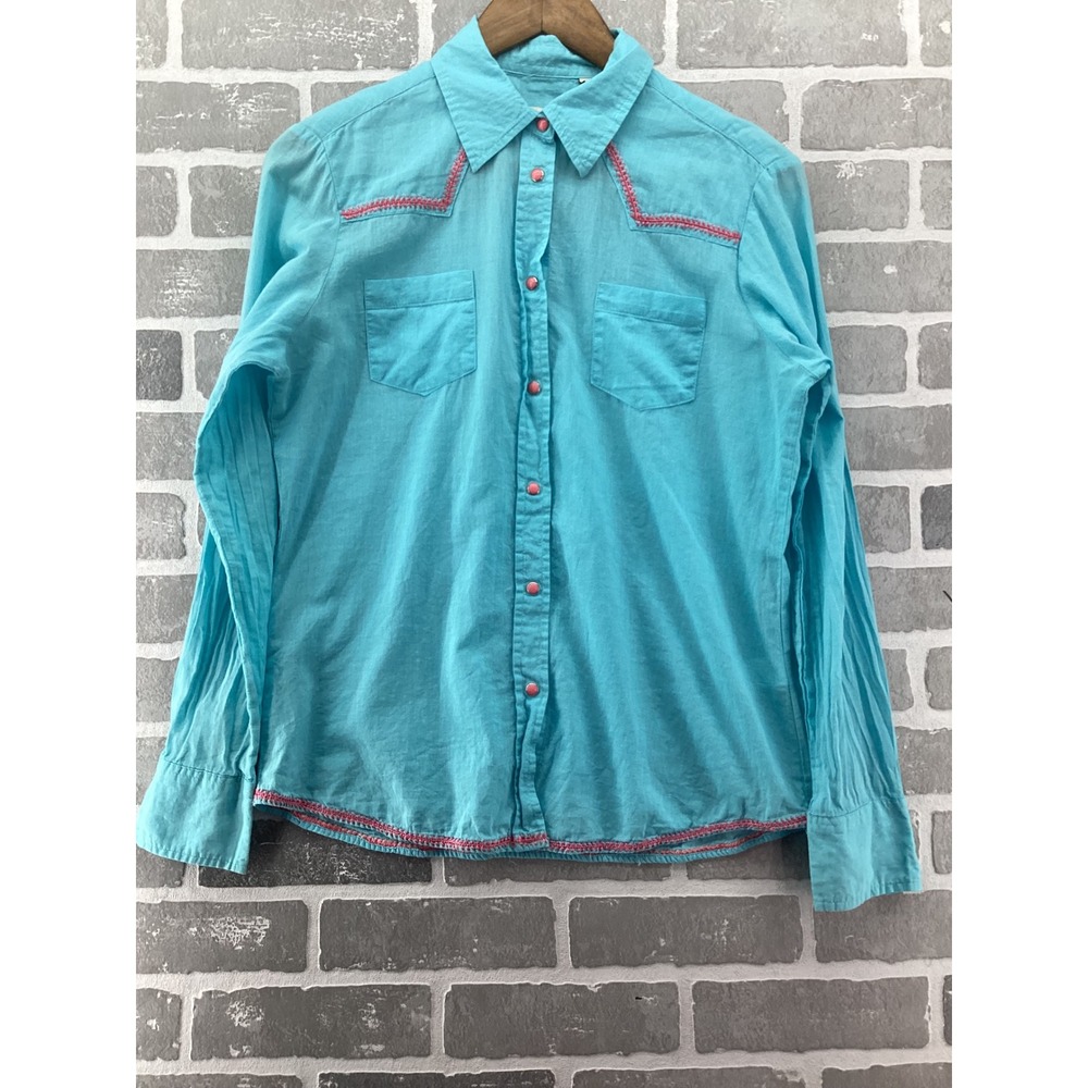 Roper Wear The West Turquoise Pink Western Snap Front Shirt Womens Medium